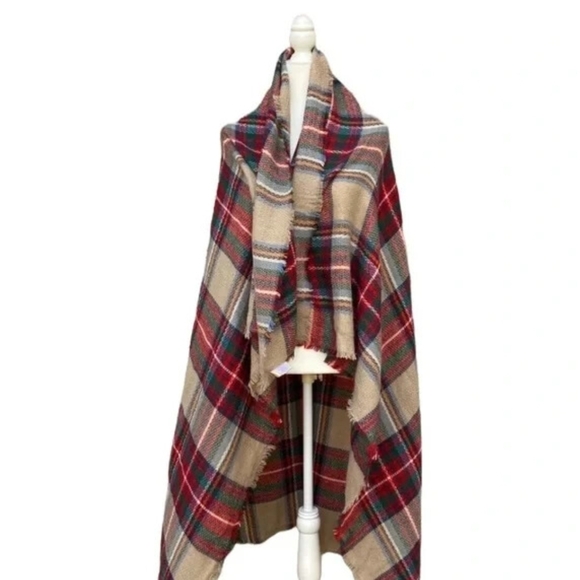 Plaid Sleeveless Women's Scarf Vest Boho Winter Cottagecore - Picture 2 of 8